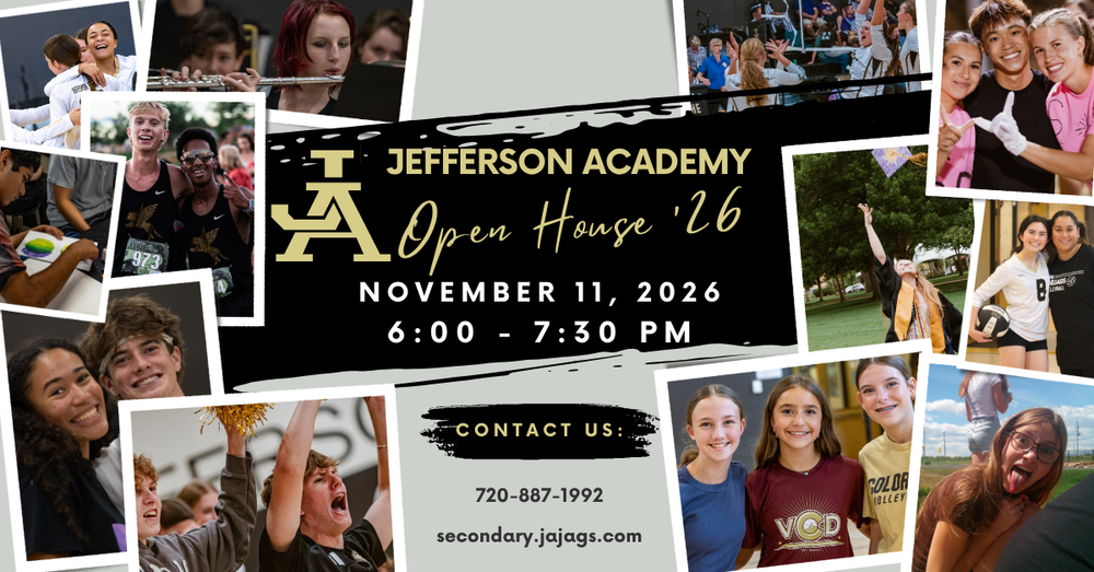 JA Secondary Open House on November 11th at 6:00pm. Contact 720.887.1992 with questions or go to secondary.jajags.com