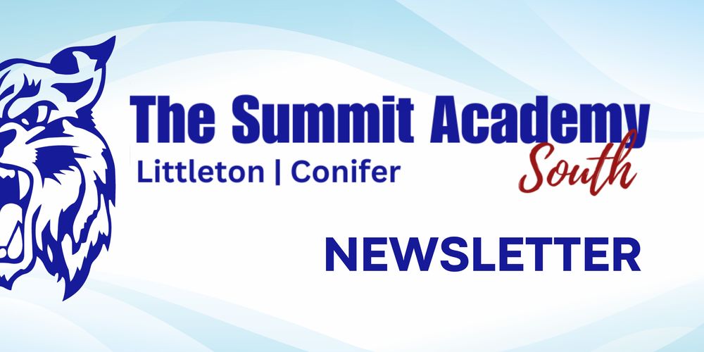 Newsletter Logo: With wildcat image and text that reads The Summit Academy South Littleton/ Conifer Newsletter
