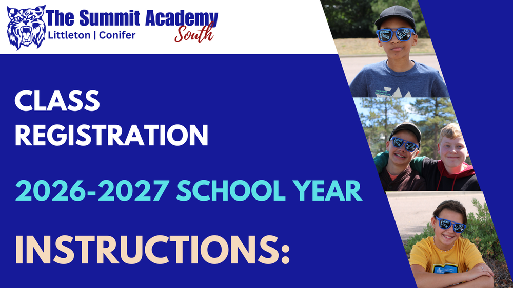 Class Registration 2026-2027 school year Instrucations with Logo and student photos.