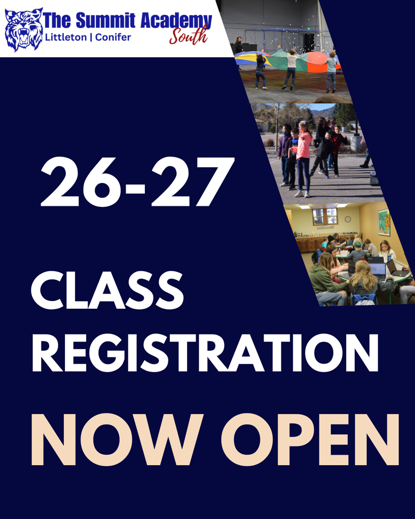 Image of students in the class room, and the gym, and on the playground. Text that reads 26-27 Class Registration now Open.