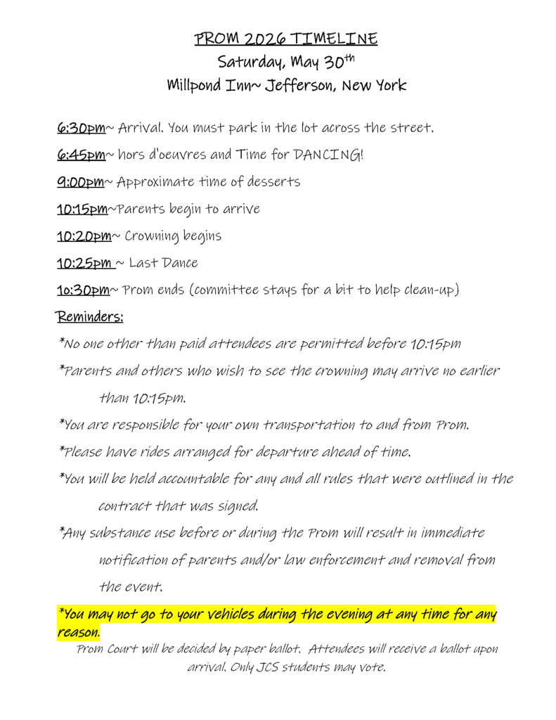 Tonight is Prom Night! Here are some reminders.