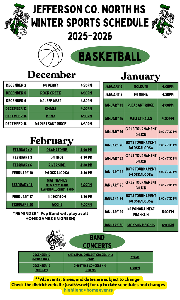 2025-26 winter schedule