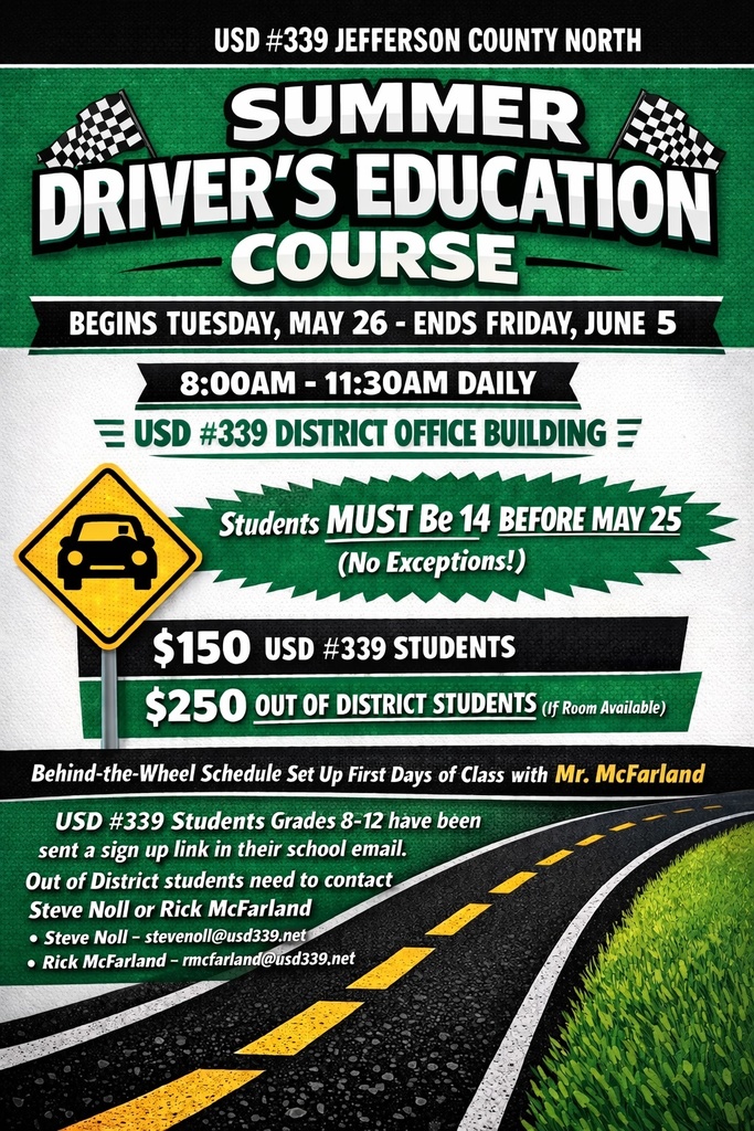 USD #339 Summer Driver's Ed flyer