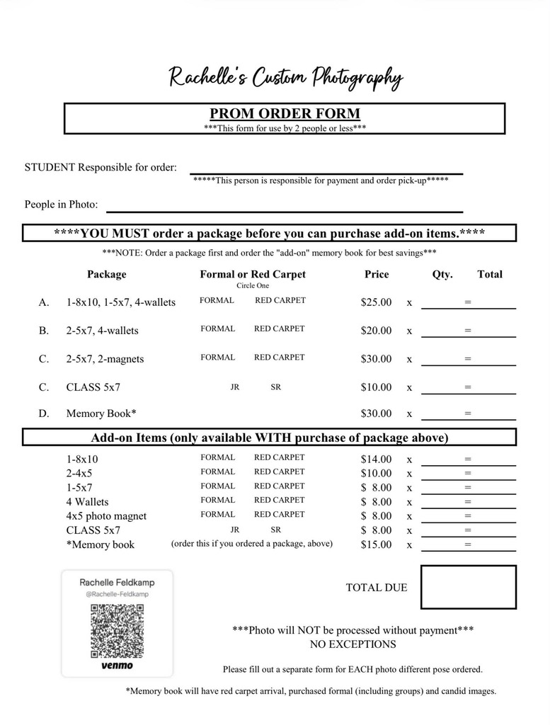 Prom Picture Order Form
