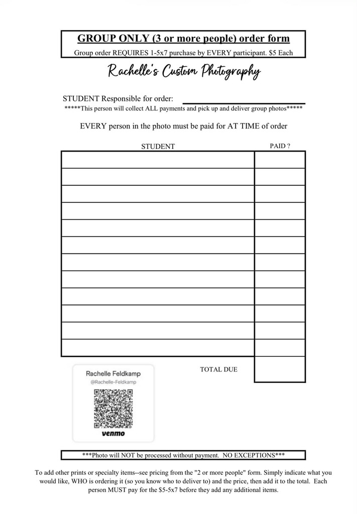 Prom Picture Order Form