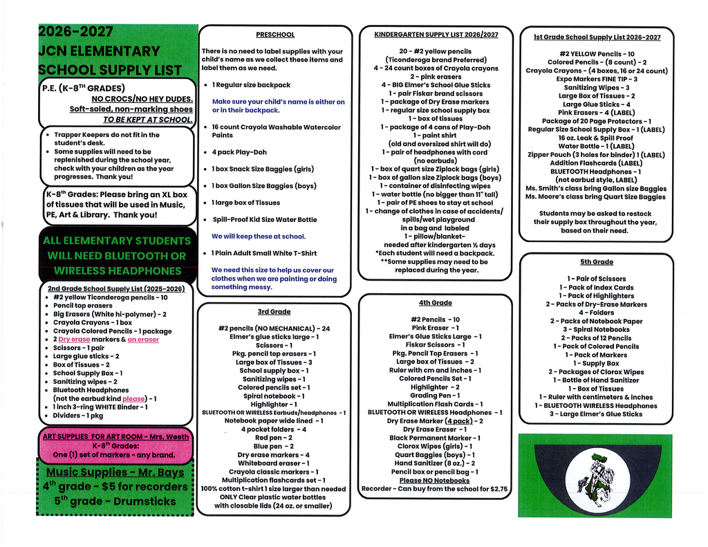 Elementary Supply List