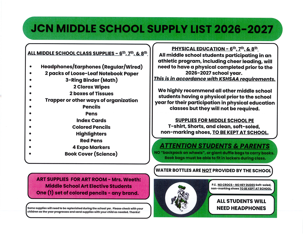 Middle School Supply List