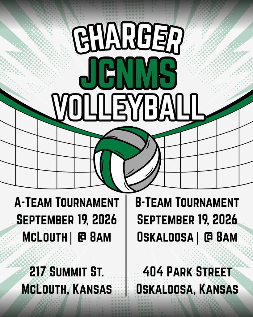 MS Volleyball heads to Oskaloosa and McLouth for their annual mid-season tournaments. Both tournaments are set to begin at 8:00am. A-Team will be playing at McLouth and B-Team will be playing at Oskaloosa. We hope to see you there!