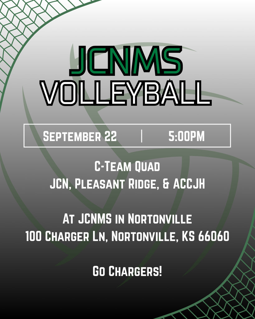 The MS volleyball team is set to host a C-Team quad match this evening in Nortonville. The quad will include two JCN teams, as well as teams from Pleasant Ridge and ACCJH. The matches will begin at 5:00pm. We hope to see you there!