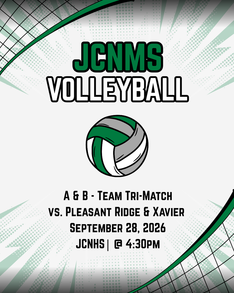 The Middle School Volleyball team is set to host Pleasant Ridge and Xavier for a A-Team, B-Team tri-match at JCNHS. The first games are set to begin at 4:30pm.  We hope to see you there!