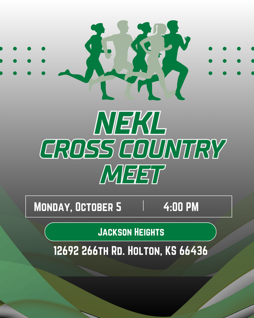 The Middle school cross country teams head to Jackson Heights today to compete in the NEKL Cross Country meet.  The girls race is set to begin at 4:00pm with the boys following at around 4:30pm.   We hope to see you there!