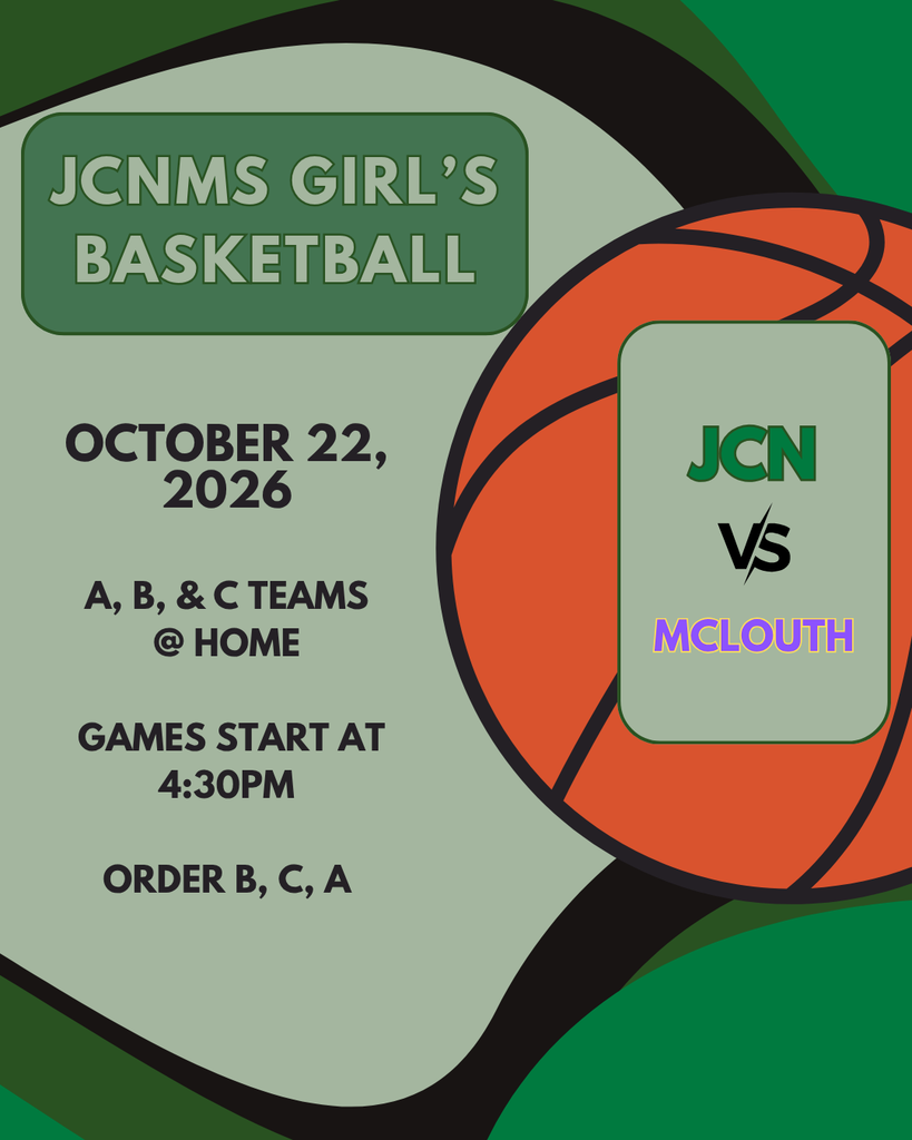 The MS Girls' basketball team is at JCNMS this evening, facing off against the McLouth Bulldogs. Games are set to start at 4:30pm with B-team going first, followed by 1 half of a C game, and ending the evening with A-Team. We hope to see you there!
