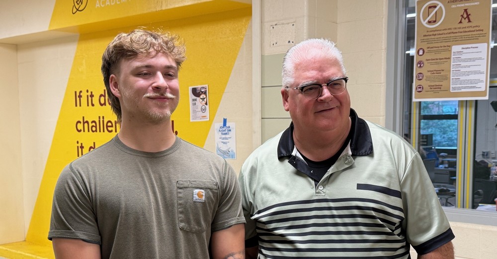 Aiden Wheeler and teacher Alan Williams