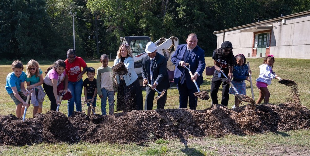 Dr. Yearwood, students, and staff break ground on the new Kerrick Elementary School .