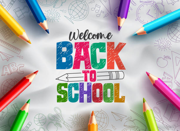 colored pencils pointinh to words that say back to school 