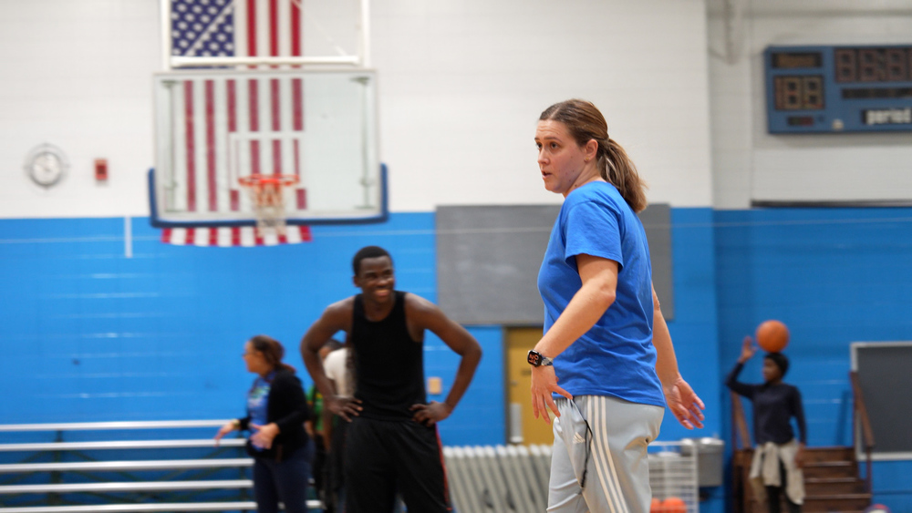 Newcomer Academy head basketball coach Hristina Ostojic looking at her team practicing