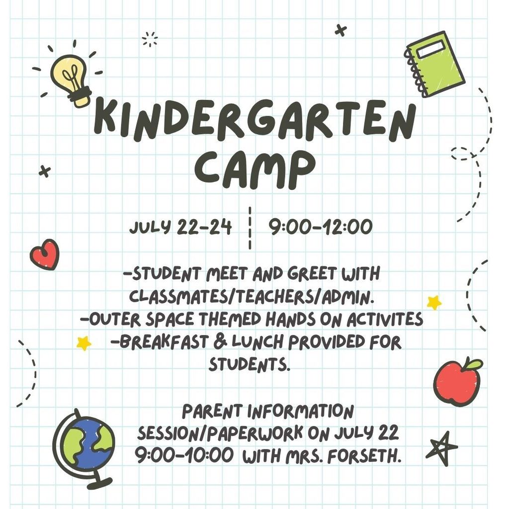 Kindergarten Jumpstart Camp at Kerrick will be held July 22nd, 23rd, and 24th from 9 am - noon.