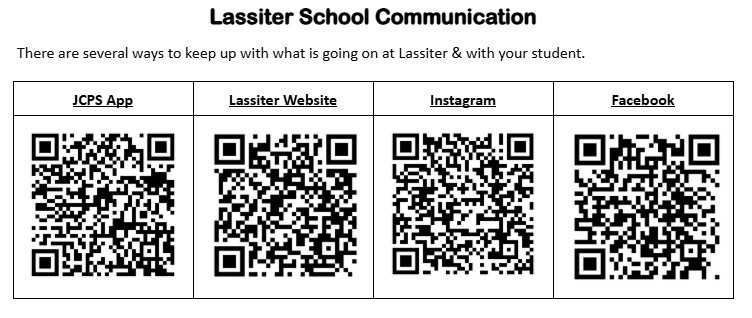 QR codes for Lassiter MS's communication platforms