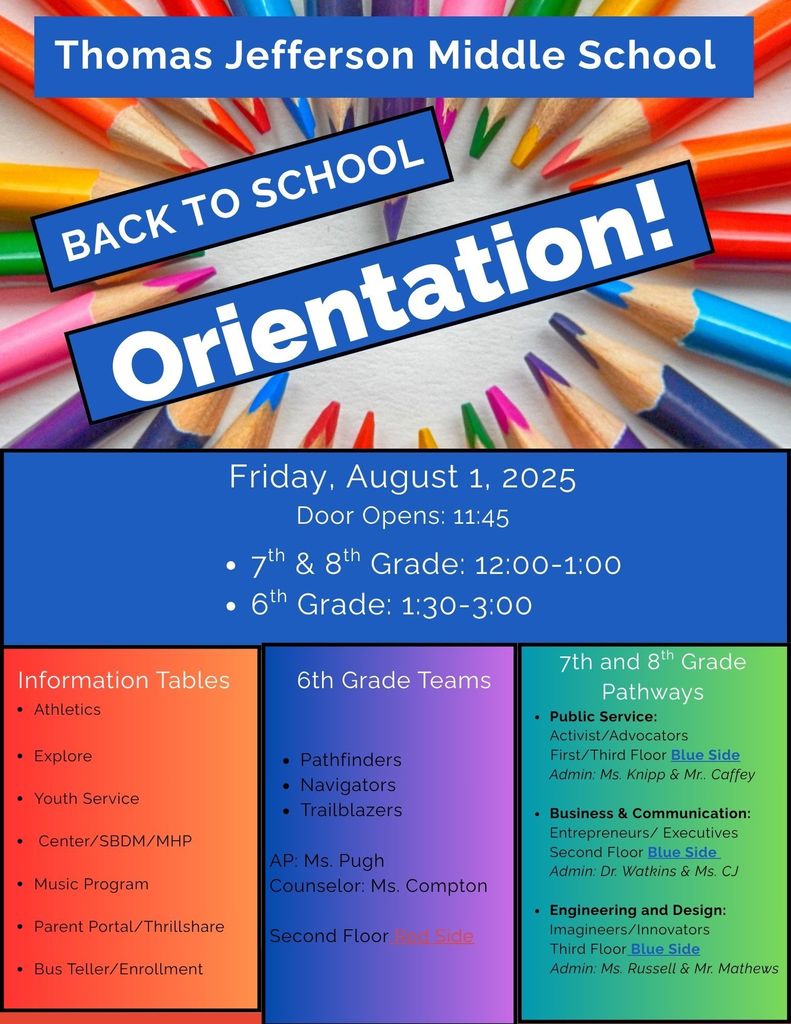 Orientation Flyer with team names and pathways
