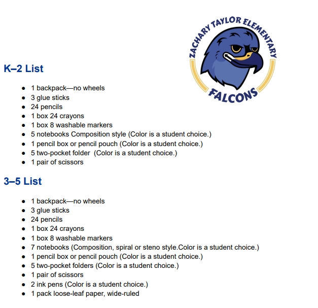 ZT Supply List