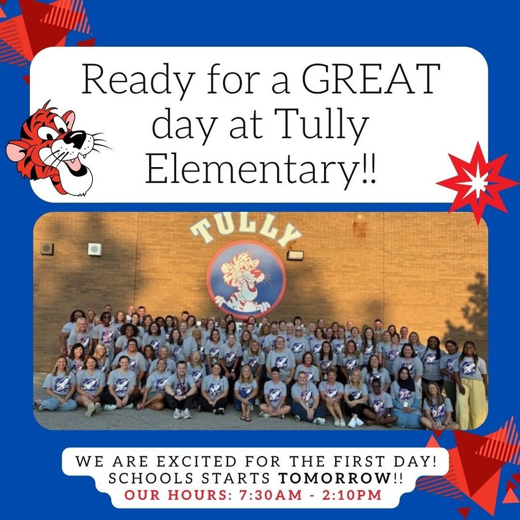We are excited for the first day!  School starts tomorrow, August 7th!  School hours:  7:30-2:10