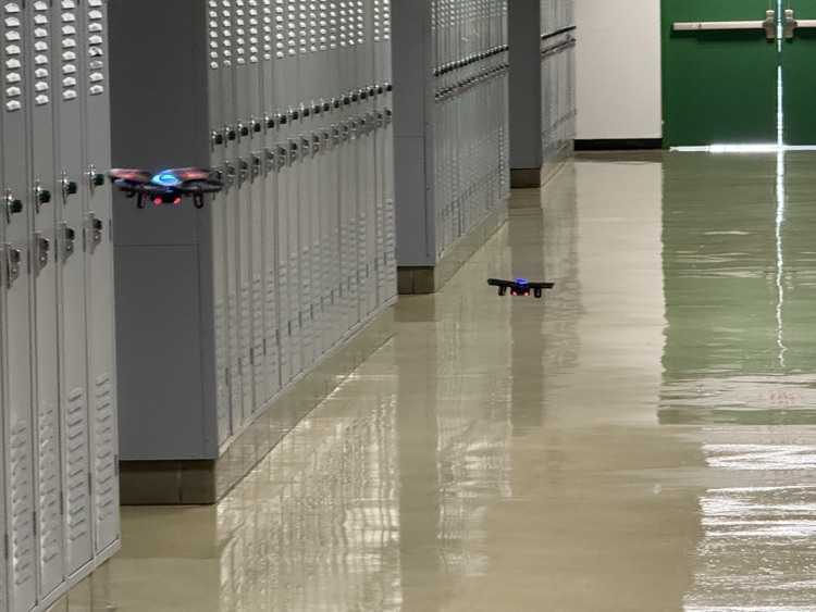 drones flying in the hallway 