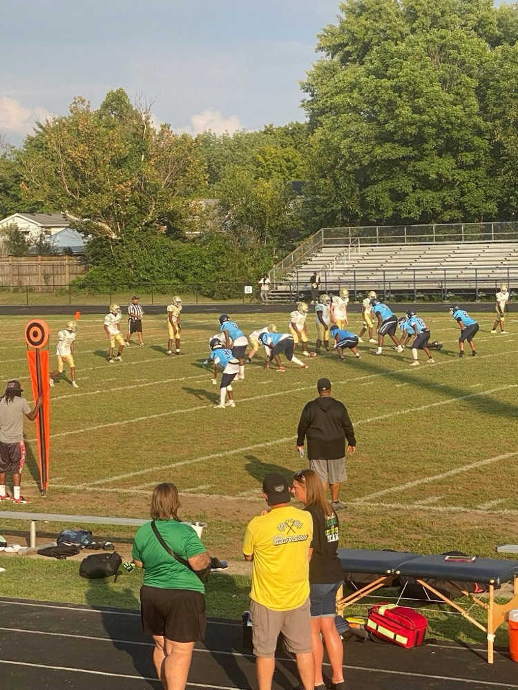 Photo of our football players at the scrimmage at Iroquois
