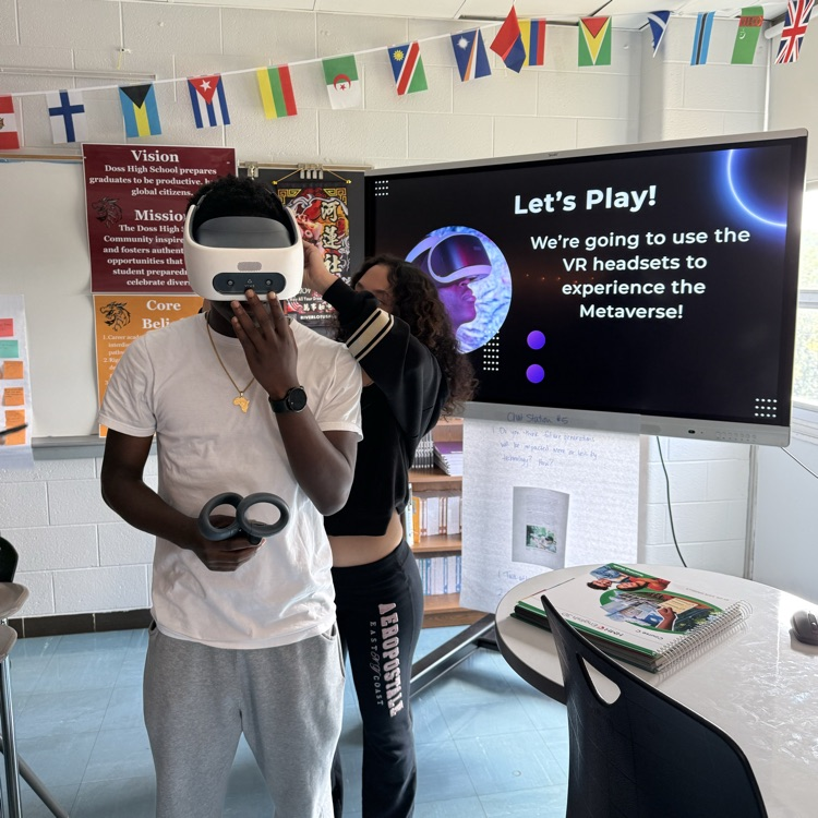 student putting on virtual reality set