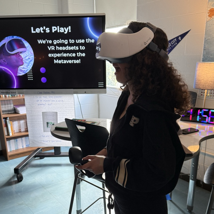 Student playing with virtual reality set