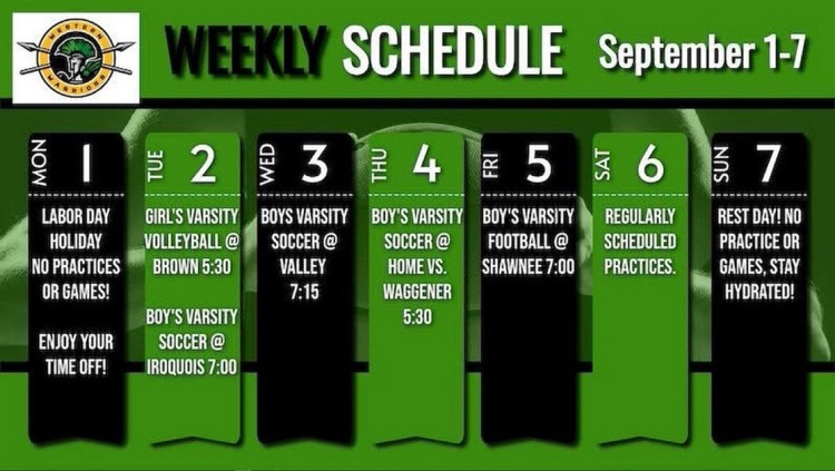 graphic showing calendar of Sports for this week