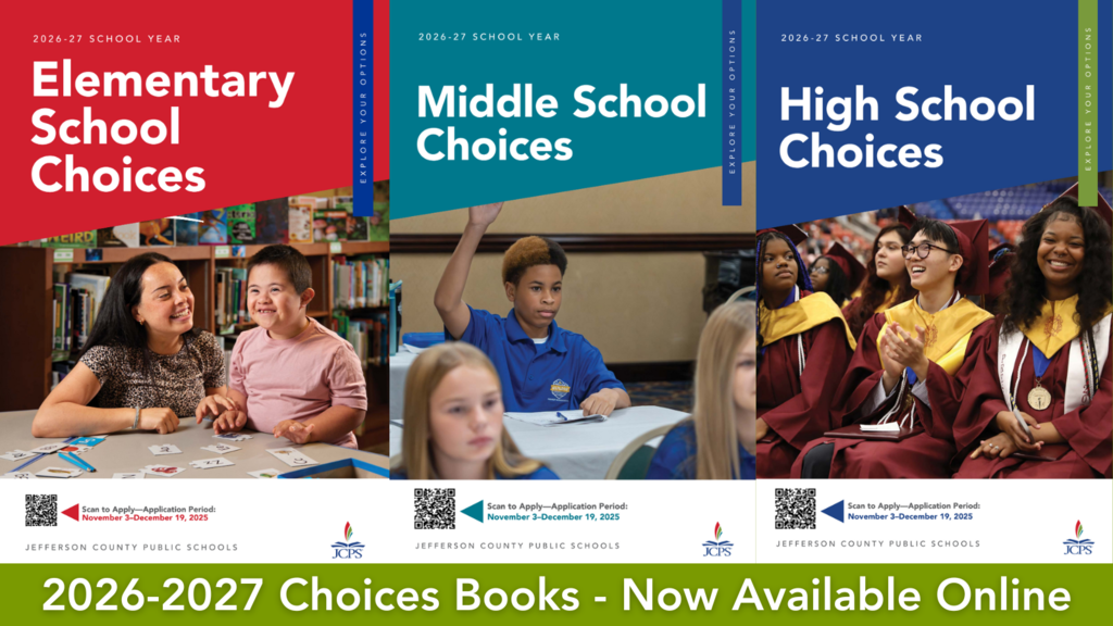 2026-2027 Choices Books Now Available Online. Flyer includes pictures of the covers of each Choices Book.