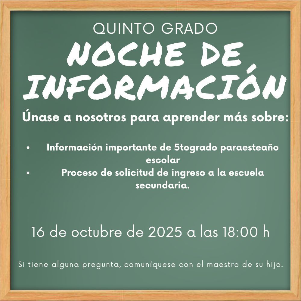 5th Grade Information Night Flyer - Spanish