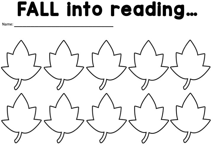 Coloring sheet titled "Fall into Reading" Students color a leaf for every book they read.