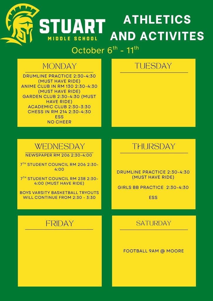 October 6th Athletics and Activities graphic.