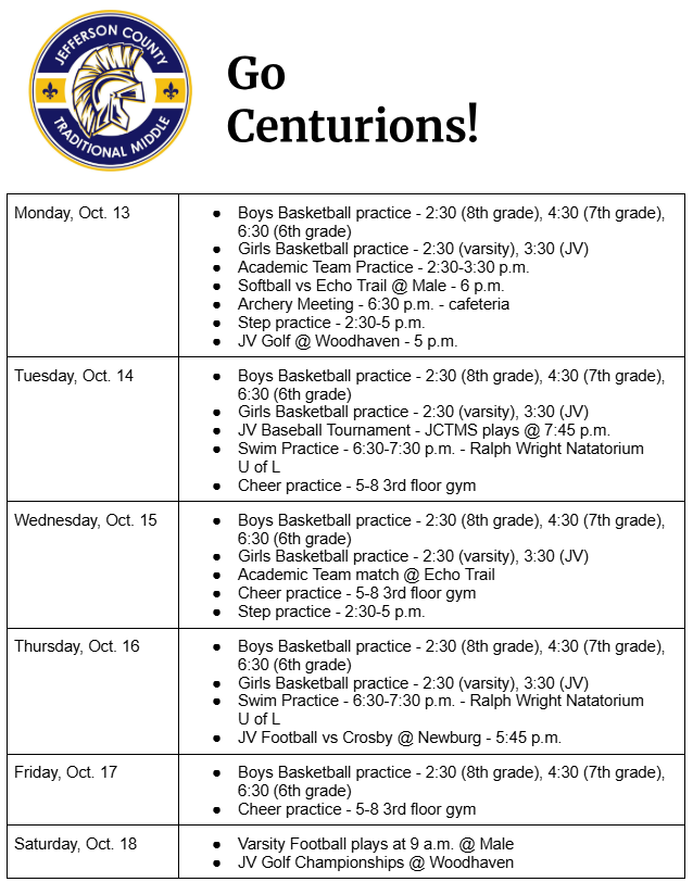 Sports Weekly Calendar