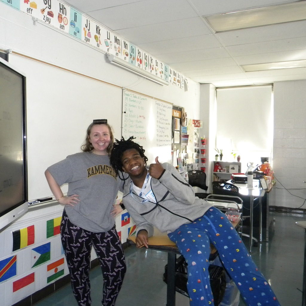 student and teacher in pajamas