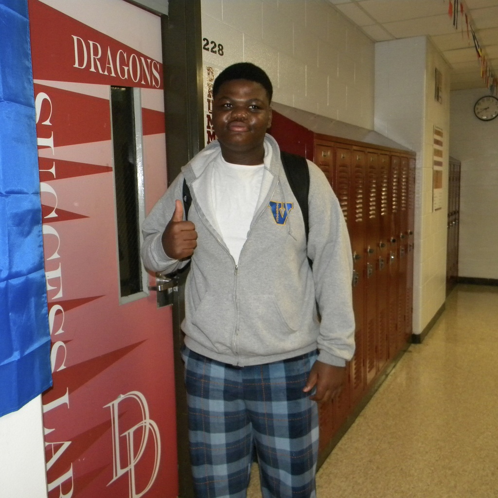 student in pajamas