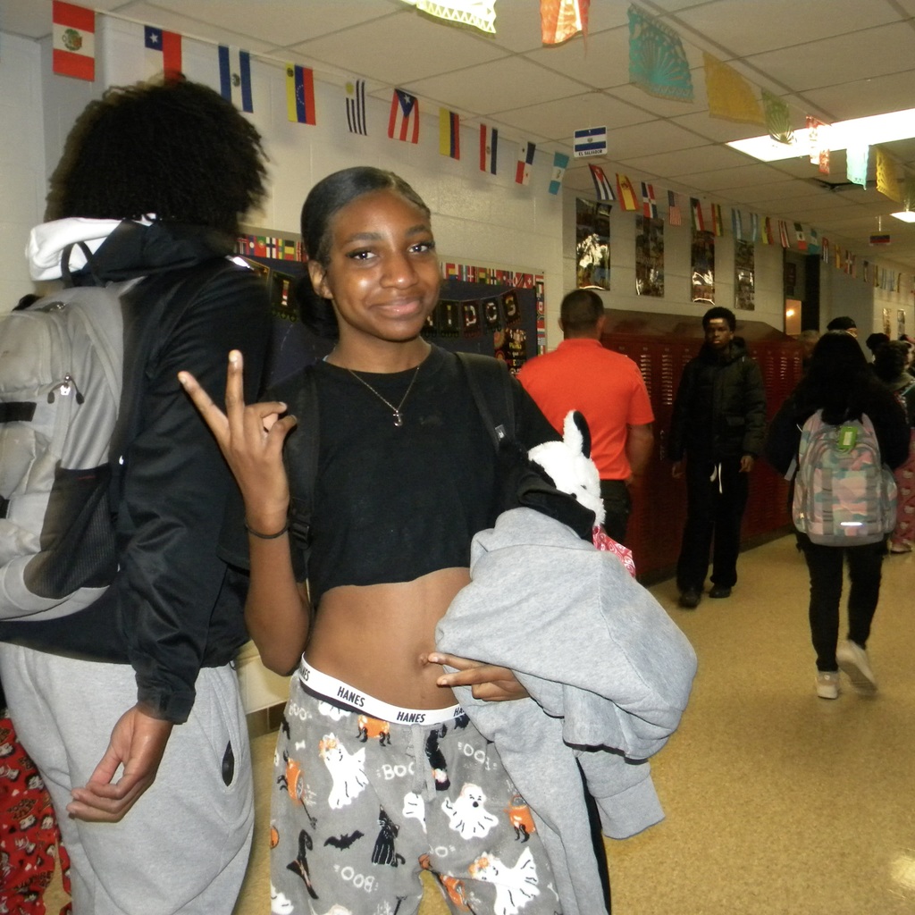student in pajamas