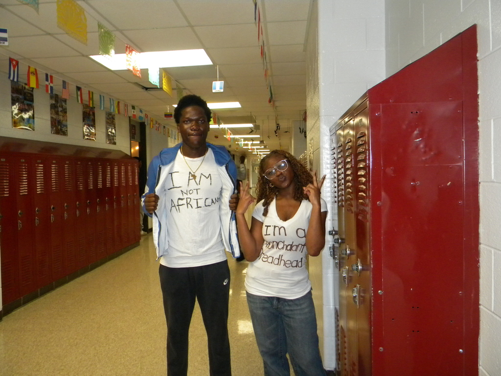 2 students with Little White Lie t-shirt for spirit week