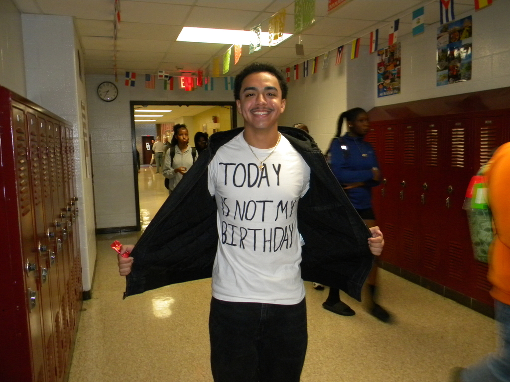 student with Little White Lie t-shirt for spirit week