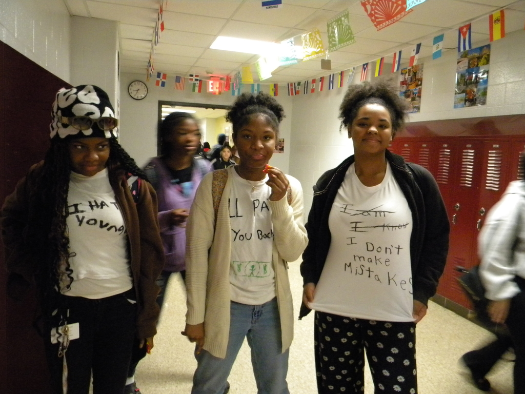 2 students with Little White Lie t-shirt for spirit week