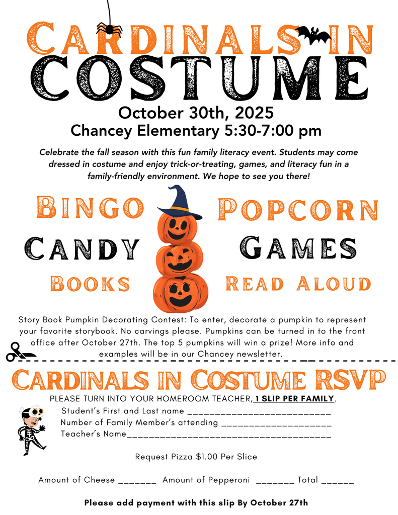 English Cards in Costume Flyers sent home in children's folders