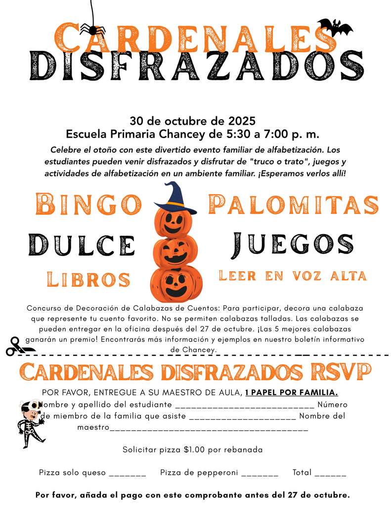 Spanish Cards in Costume Flyer sent home in students folders