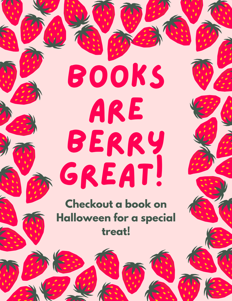 flyer for halloween in the library 2025