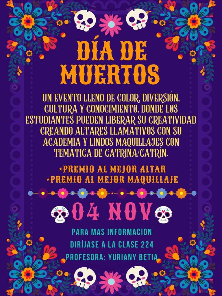day of the dead festivity poster, written in spanish.