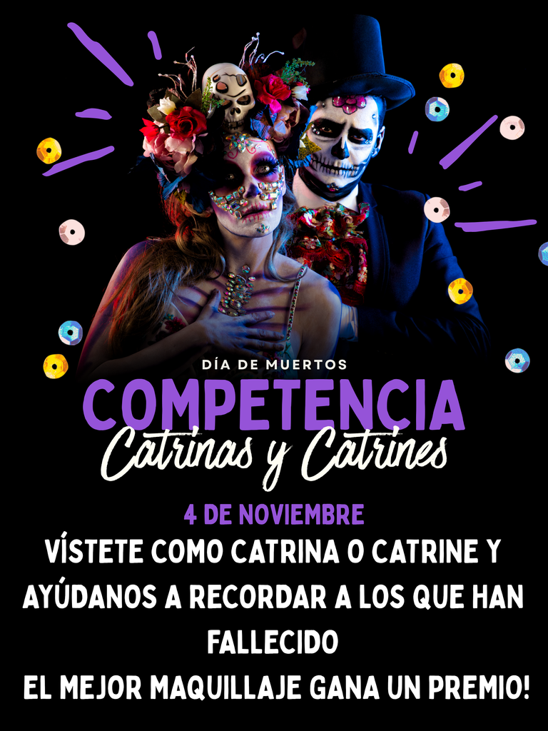 day of the dead festivity poster, written in spanish