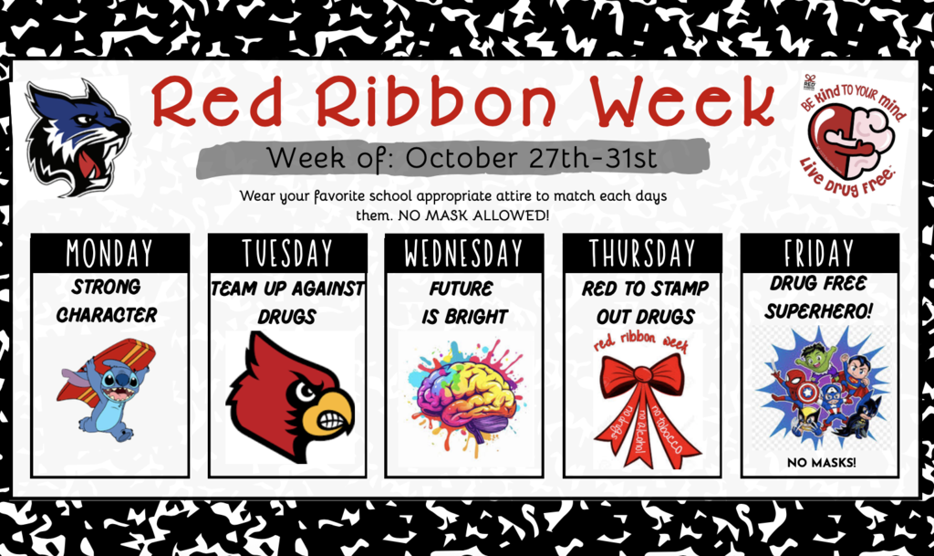 red ribbon week activites in english and spanish please call office for details