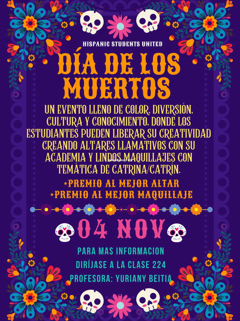 day of the dead festivity poster, written in spanish