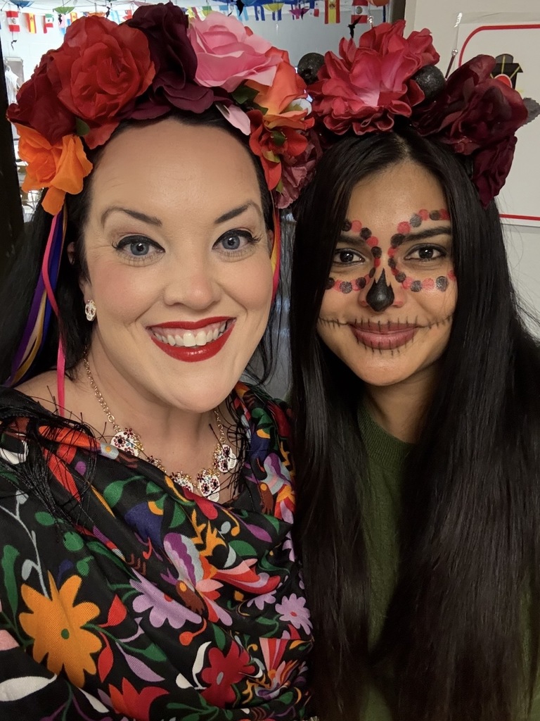 teachers in florals and catrina makeup