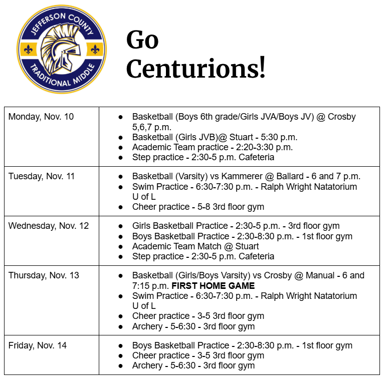 Weekly Sports Calendar